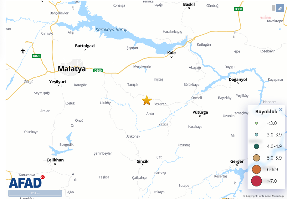 Malatya Pütürge’de 4 Büyüklüğünde Deprem Oldu Malatya’nın Pütürge ilçesinde, bugün saat 21.48’de, 11.34 kilometre derinlikte, 4