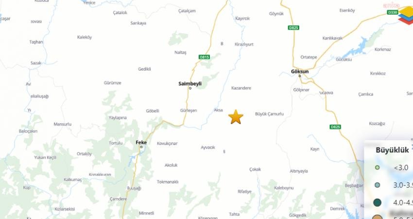 Adana’nın Saimbeyli ilçesinde saat 17.57’de 7 kilometre derinlikte, 4.2 büyüklüğünde