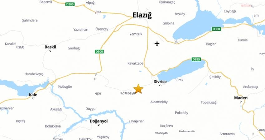 Elazığ’ın Sivrice ilçesinde, bugün saat 15.40’ta 4.99 kilometre derinlikte, 4.1