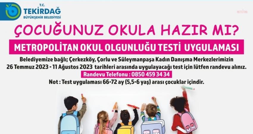 Tekirdağ Büyükşehir Belediyesi, birinci sınıfa başlayacak çocukların okula hazır olup