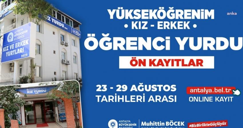 Antalya Büyükşehir Belediyesi’nin Yükseköğrenim Yurtları İçin Ön Kayıtlar Başladı Antalya Büyükşehir Belediyesi’nin Kepez Kültür Mahallesi ve Elmalı’da hizmete sunduğu