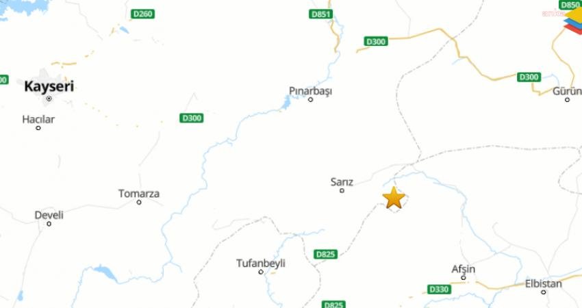 Kayseri’nin Sarız ilçesinde, bugün saat 13.17’de, 7.06 kilometre derinlikte 4.7