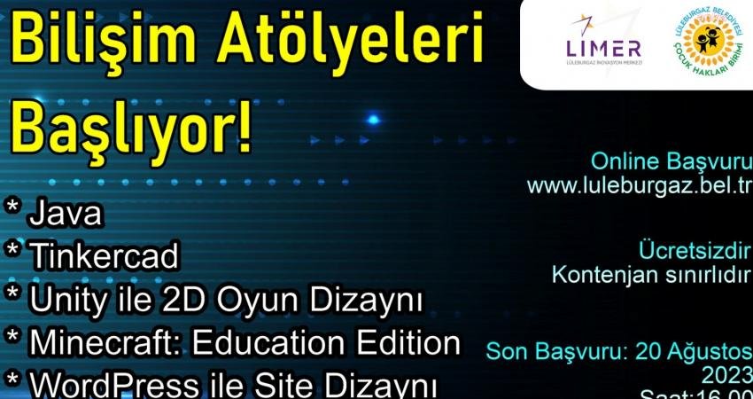 Lüleburgaz Belediyesi, Lüleburgaz İnovasyon Merkezi’nde (LİMER) Bilişim Atölyeleri düzenleyecek. Atölyelerde