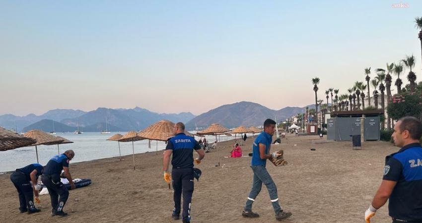 Marmaris Belediyesi Zabıta Müdürlüğü’ne bağlı ekipler, Halk Plajı’nda biriken büyük