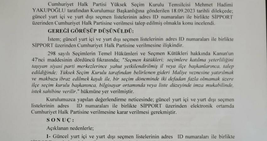 CHP’nin Yüksek Seçim Kurulu’na (YSK) seçmen listeleri için başvurusunu geç