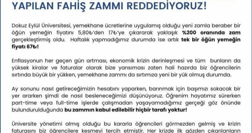 Ege Üniversitesi’nin ardından Dokuz Eylül Üniversitesi (DEÜ) öğrencileri de yemek
