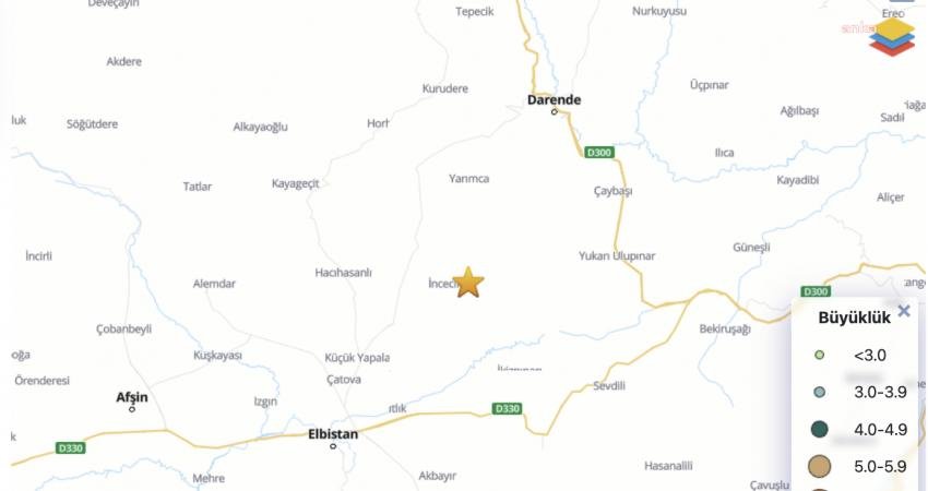 Kahramanmaraş'ın Elbistan ilçesinde saat 09.18'de 14,37 kilometre derinlikte, 4 büyüklüğünde