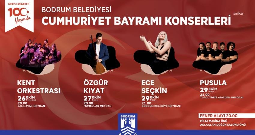 Bodrum'da Cumhuriyet'in ilan edilişinin 100’üncü yılı Bodrum Belediyesi’nin hazırladığı etkinliklerle kutlanacak.