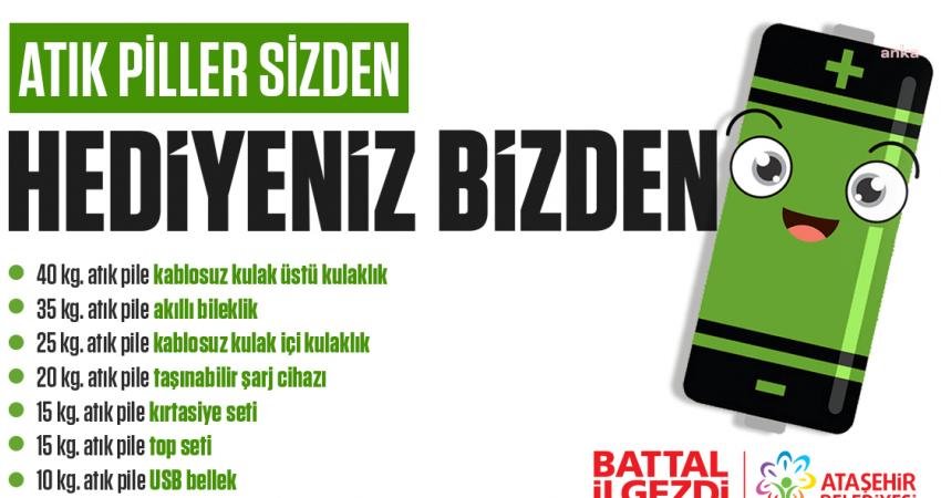 Ataşehir Belediyesi, “Kazandıran Atık Pil” ismiyle ve “Atık Piller Sizden Hediyeniz Bizden” sloganıyla her