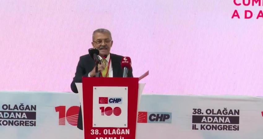 CHP Adana İl Kongresi’nde konuşan mevcut il başkanı Mehmet Çelebi;
