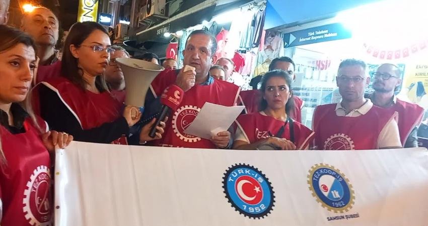 Tez-Koop-İş Samsun Şubesi üyeleri, İsrail'in Filistin'e yönelik saldırılarını protesto etti.