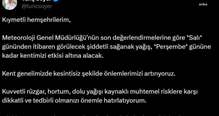 İzmir Büyükşehir Belediye Başkanı Tunç Soyer, yarından (28 Kasım) itibaren
