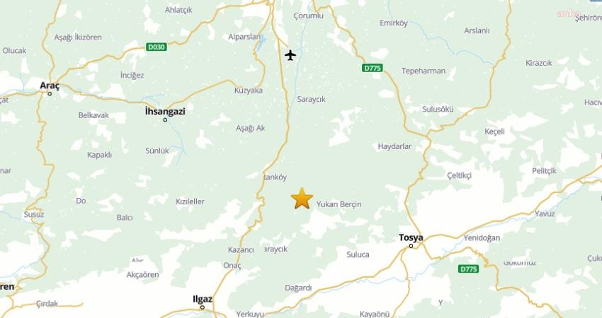 Çankırı’nın Ilgaz ilçesinde, bugün saat 16.04’te, 7 kilometre derinlikte, 4.5