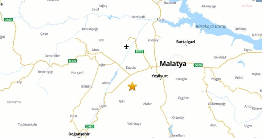 Malatya’nın Yeşilyurt ilçesinde, bugün saat 12.34’te, 17.3 kilometre derinlikte, 4.6