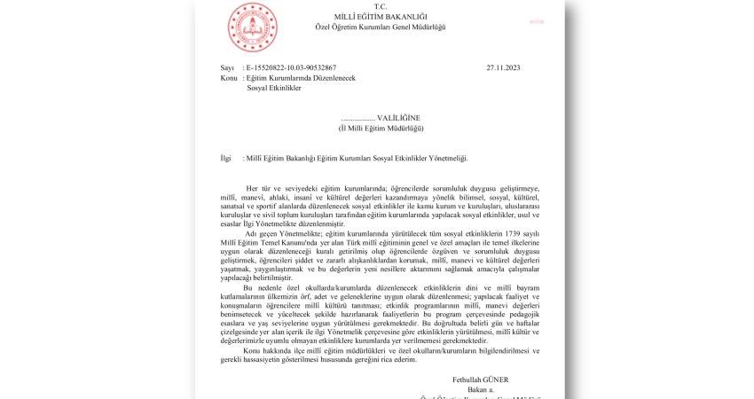 Millî Eğitim Bakanlığı, il milli eğitim müdürlüklerini özel okullarda düzenlenecek