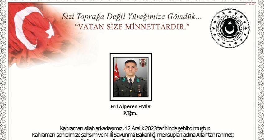 Milli Savunma Bakanlığı (MSB), piyade teğmen Eril Alperen Emir'in şehit