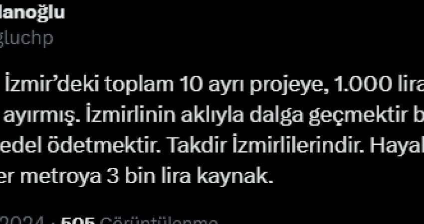 Cumhuriyet Halk Partisi (CHP) İzmir İl Başkanı Şenol Aslanoğlu, Ulaştırma