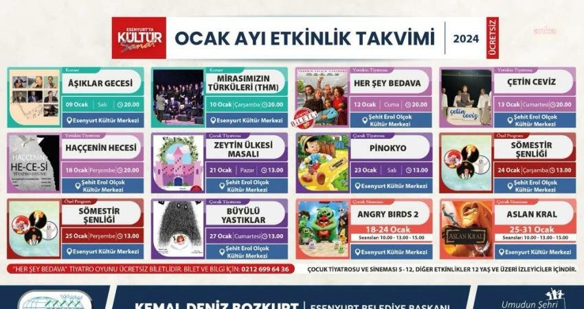 Esenyurt Belediyesi’nin ocak ayı kültür sanat programı açıklandı. Belediye, 2024'ün