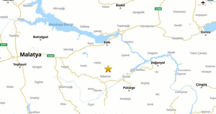 Malatya’nın Pütürge ilçesinde, bugün saat 16.19’d, 9.6 kilometre derinlikte, 4.4