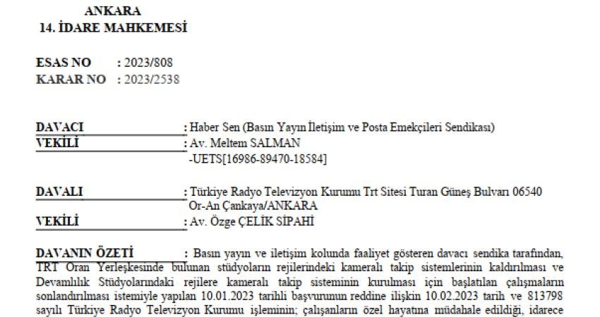 TRT Genel Müdürlüğü, Ankara’daki stüdyoların reji bölümlerine kameralı takip sistemi
