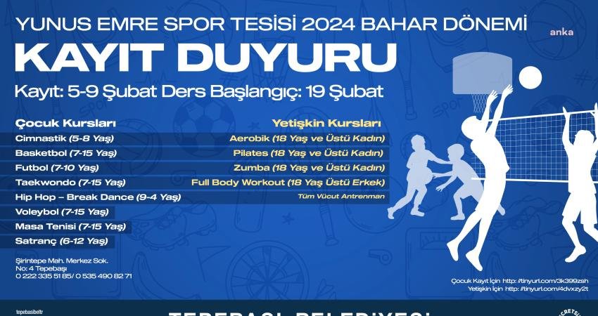 Tepebaşı Belediyesi Yunus Emre Spor Tesisleri’nde düzenlenecek 2024 bahar dönemi