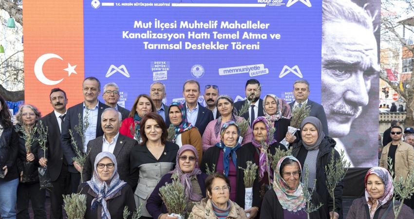 Mersin B&uuml;y&uuml;kşehir Belediyesi, &lsquo;Mut İl&ccedil;esi Muhtelif Mahalleler Kanalizasyon Hattı&rsquo;nın temelini