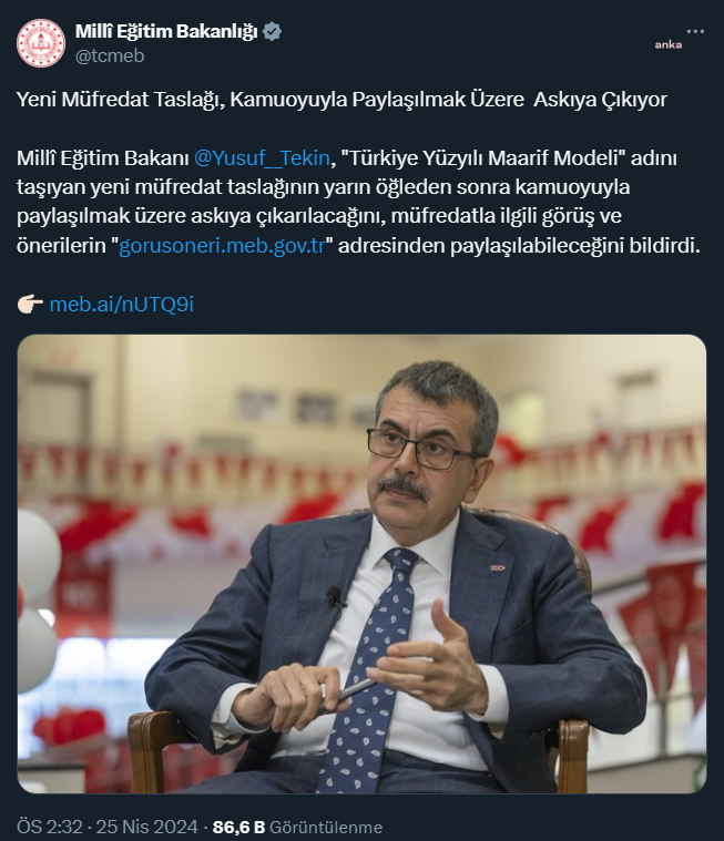 milli-egitim-bakani-tekin-yeni-mufredat-taslagi-yarin-aciklanacak