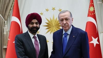 Cumhurbaşkanı Recep Tayyip Erdoğan, Dünya Bankası Başkanı Ajay Banga'yı Cumhurbaşkanlığı'nda