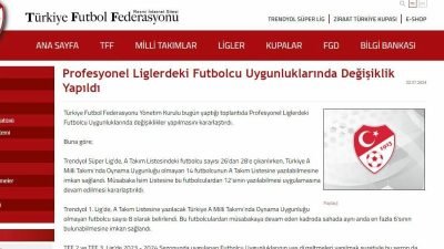 Türkiye Futbol Federasyonu Yönetim Kurulu, Profesyonel Liglerdeki Futbolcu Uygunluklarında değişiklikler
