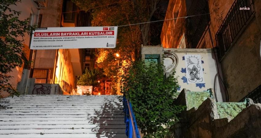 Beyoğlu’ndaki Cihangiz merdivenlerinin Filistin bayrağının renkleriyle boyanmasıyla ilgili Beyoğlu Belediyesi