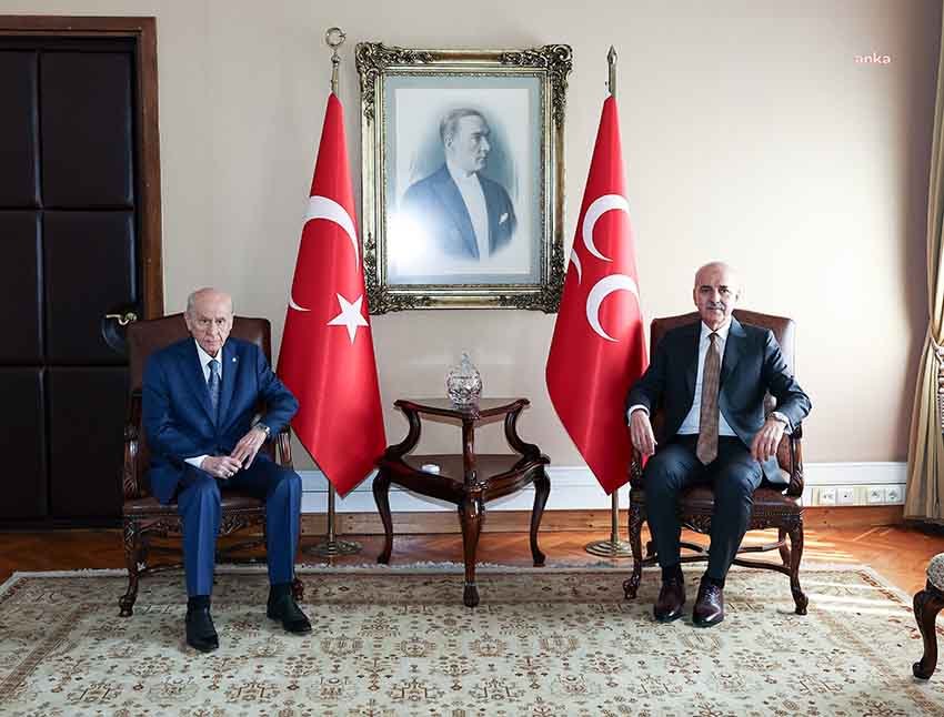 TBMM Başkanı Numan Kurtulmuş, MHP Genel Başkanı Devlet Bahçeli'yi TBMM'deki