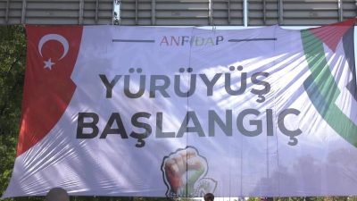 Ankara Filistin Dayanışma Platformu'nun (ANFİDAP) çağrısıyla toplanan sivil toplum kuruluşları,