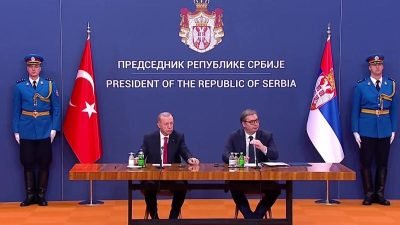 Cumhurbaşkanı Recep Tayyip Erdoğan, Belgrad'da Sırbistan Cumhurbaşkanı Aleksandar Vucic ile düzenlenen ortak