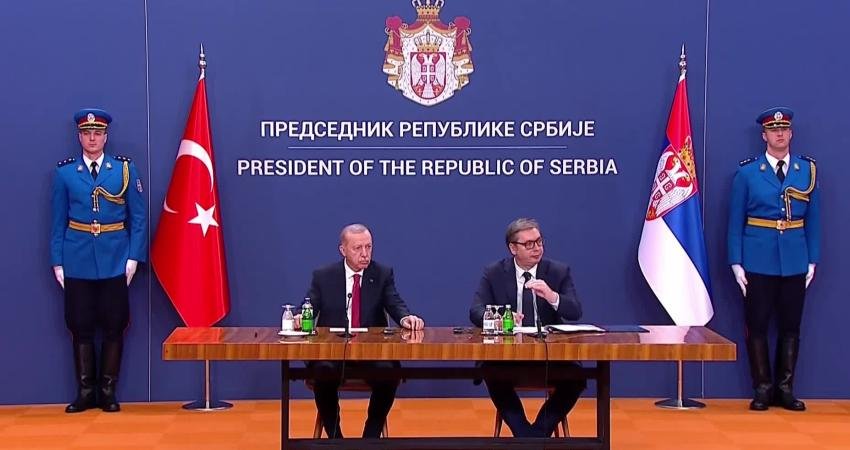Cumhurbaşkanı Recep Tayyip Erdoğan, Belgrad'da Sırbistan Cumhurbaşkanı Aleksandar Vucic ile düzenlenen ortak