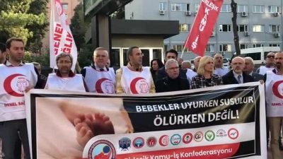 Genel Sağlık-İş Sendikası Samsun Şubesi, Samsun İl Sağlık Müdürlüğü önünde 'yenidoğan