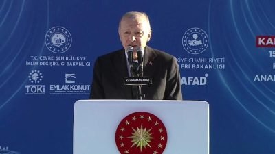 Cumhurbaşkanı Recep Tayyip Erdoğan, Kahramanmaraş'ta düzenlenen törende deprem bölgesinde inşa