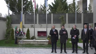 Ukrayna’nın Ankara Büyükelçiliğinde, Rusya ile savaşın bininci günü için düzenlenen