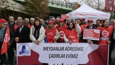 Emekliler geçim sıkıntısına dikkat çekmek için Mecidiyeköy'de çadır kurdu. Yapılan