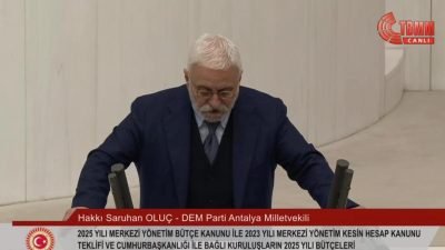 TBMM Genel Kurulu bütçe görüşmelerinde konuşan DEM Parti Antalya Milletvekili Saruhan