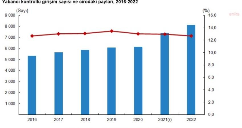 Türkiye İstatistik Kurumu (TÜİK), 2022 yılına ait “Yabancı Kontrollü Girişim