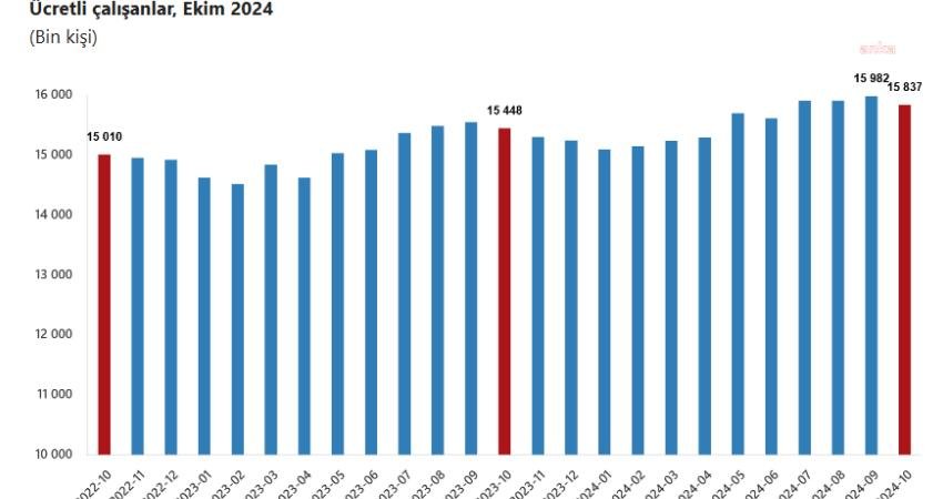 Türkiye İstatistik Kurumu (TÜİK), ekim ayına ait ücretli çalışan istatistikleri