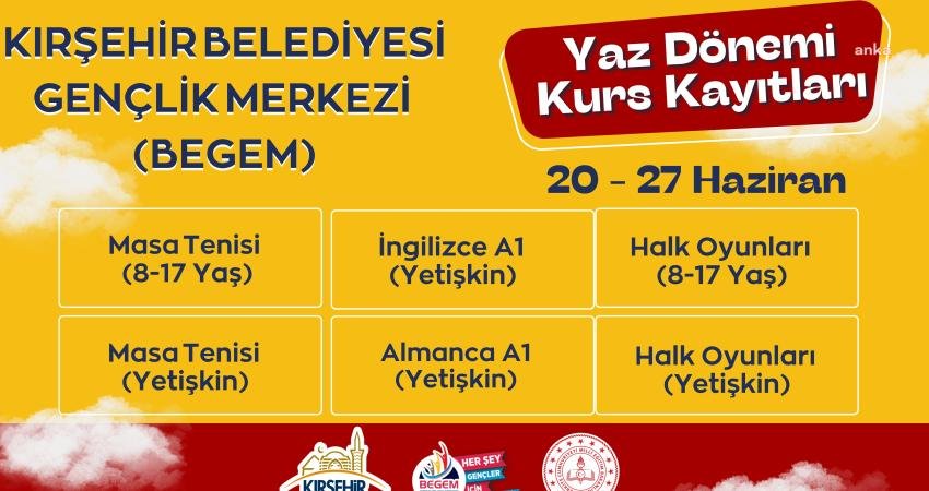 Kırşehir Belediyesi Gençlik Merkezi'nin (BEGEM) yaz kurslarına kayıtlar, 20-27 Haziran