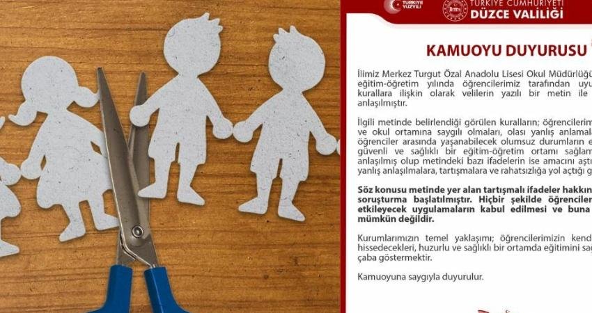 Düzce Valiliği'nden yapılan açıklamada, "Söz konusu metinde yer alan tartışmalı