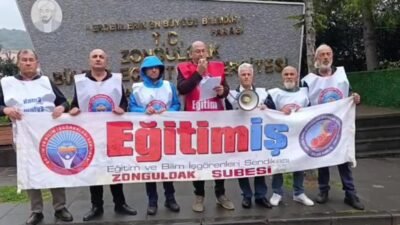 Eğitim-İş Zonguldak Şubesi, BEÜ önünde düzenlediği basın açıklamasında üniversitelerdeki barınma,