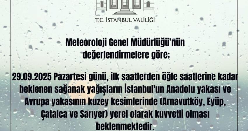 Meteoroloji Genel Müdürlüğü’ne göre, yarının ilk saatlerden öğle saatlerine kadar