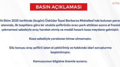İstanbul Elektrik Tramvay ve Tünel İşletmeleri (İETT), bugün Üsküdar’da yaşanan