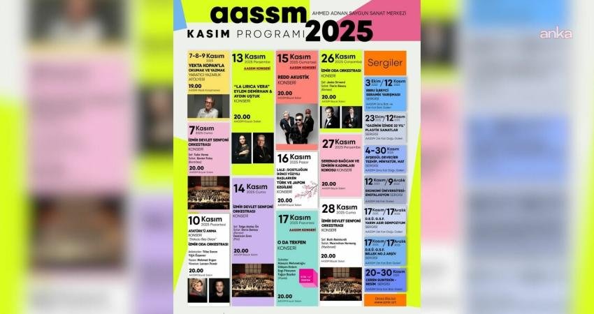 İzmir, Kasım ayını zengin bir sanat programıyla karşılıyor Ahmed Adnan Saygun Sanat Merkezi (AASSM), kasım ayında zengin bir