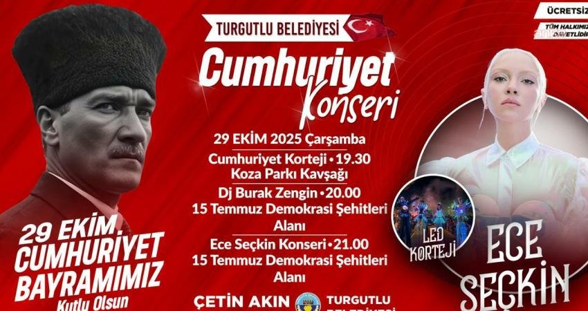 Turgutlu’da Cumhuriyet Bayramı coşkusu Turgutlu Belediyesi 29 Ekim Cumhuriyet Bayramı'nı dolu dolu etkinliklerle kutlayacak.