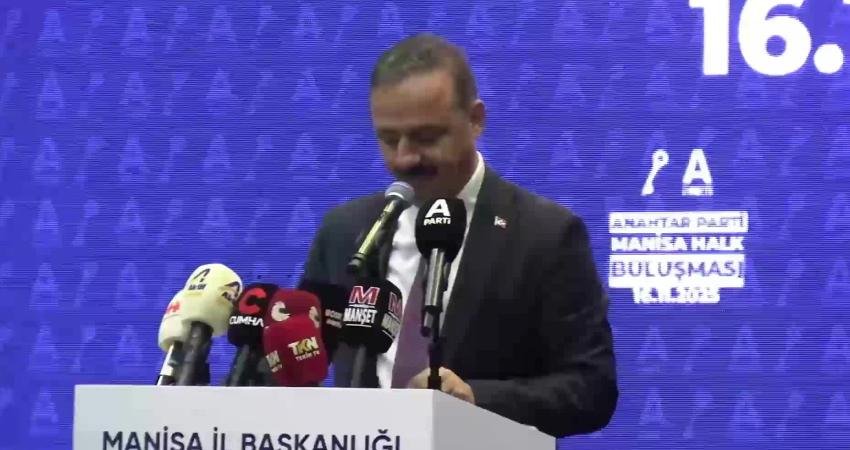 Anahtar Parti Genel Başkanı Ağıralioğlu’ndan Cumhurbaşkanı Erdoğan’a: Eş cumhurbaşkanlığı yapalım, sen uluslararası toplantılarda konuş, biz hazineyi dolduralım Anahtar Parti Genel Başkanı Yavuz Ağıralioğlu, partisinin Manisa Halk Buluşması’nda