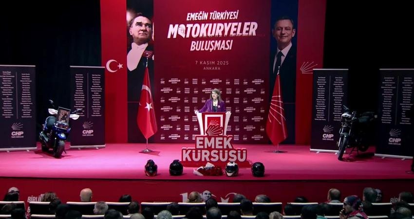 CHP Genel Merkezi'nde düzenlenen "Emeğin Türkiyesi Motokuryeler Buluşması"nda konuşan CHP Genel